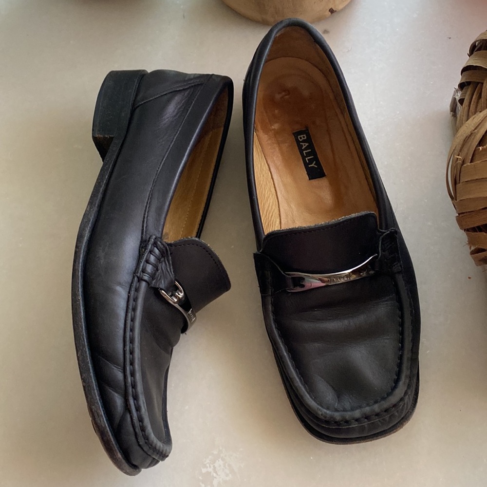 Bally Black Leather Horsebit Loafers